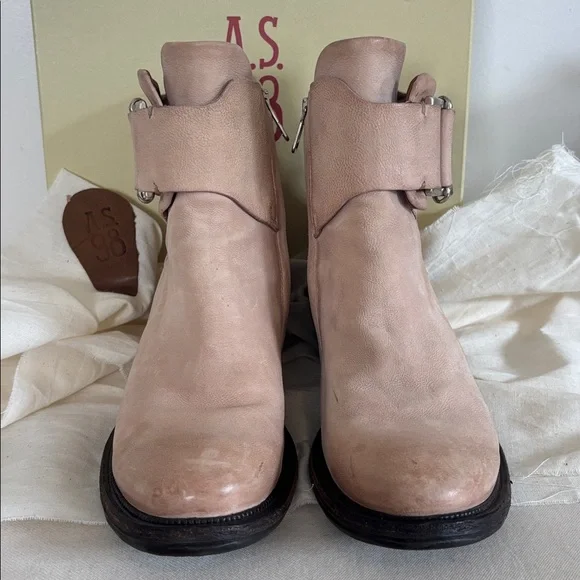 A.S. 98 Pink Marilyn Leather Irwin Boot Ankle Wraps Buckle EU 38 US 8 - Picture 2 of 10